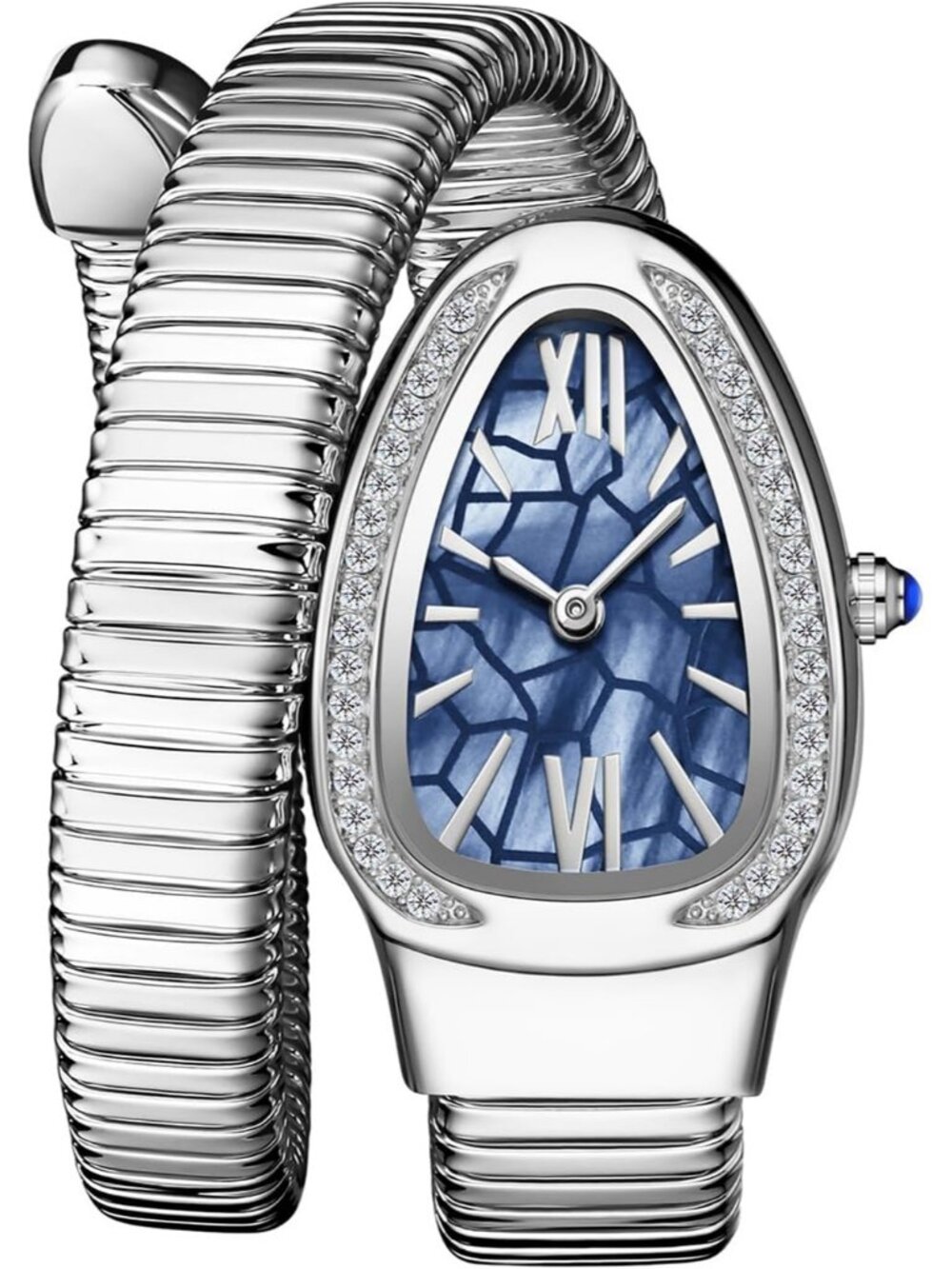 Women's Silver Blue Elegant Wrap Around Bangle Fashion Snake Cuff Wrist Watches